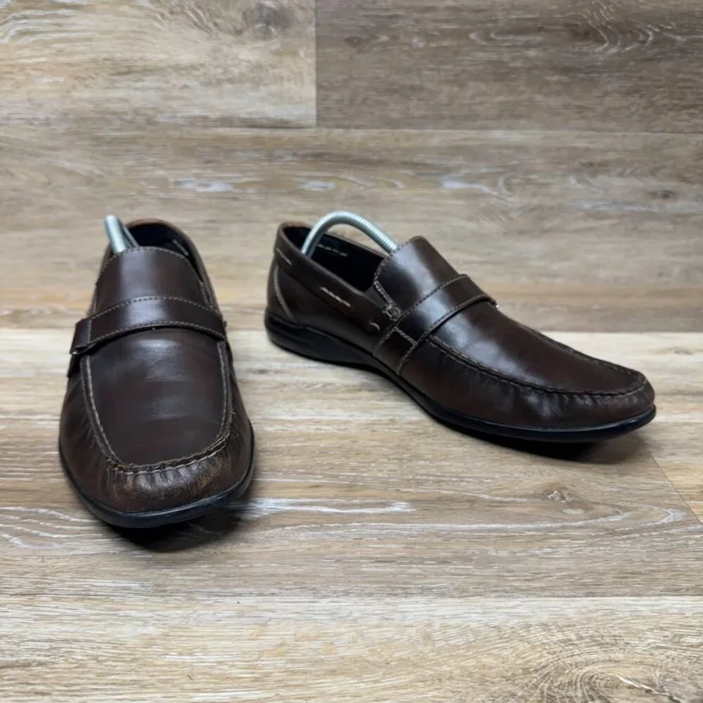 Kenneth Cole Luxury Resort Brown Leather Square Toe Loafers Men's Size 10